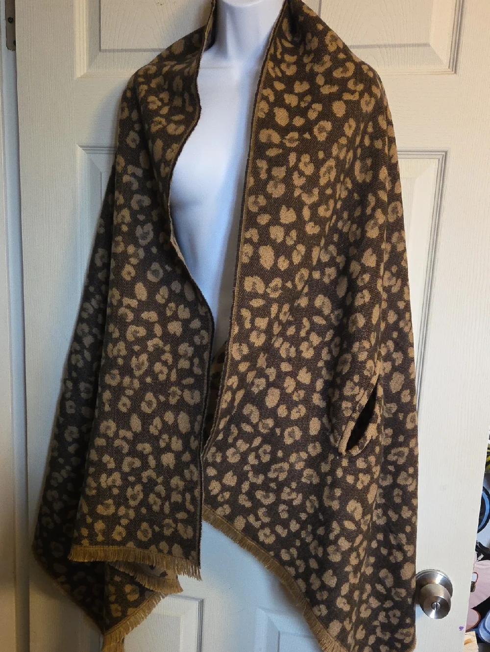 J.Crew Reversible Leopard Print Cape-scarf With Fringed Hem